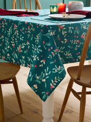 Catherine Lansfield Green Christmas Holly & Mistletoe 100% Cotton Table Cloth - Image 2 of 2