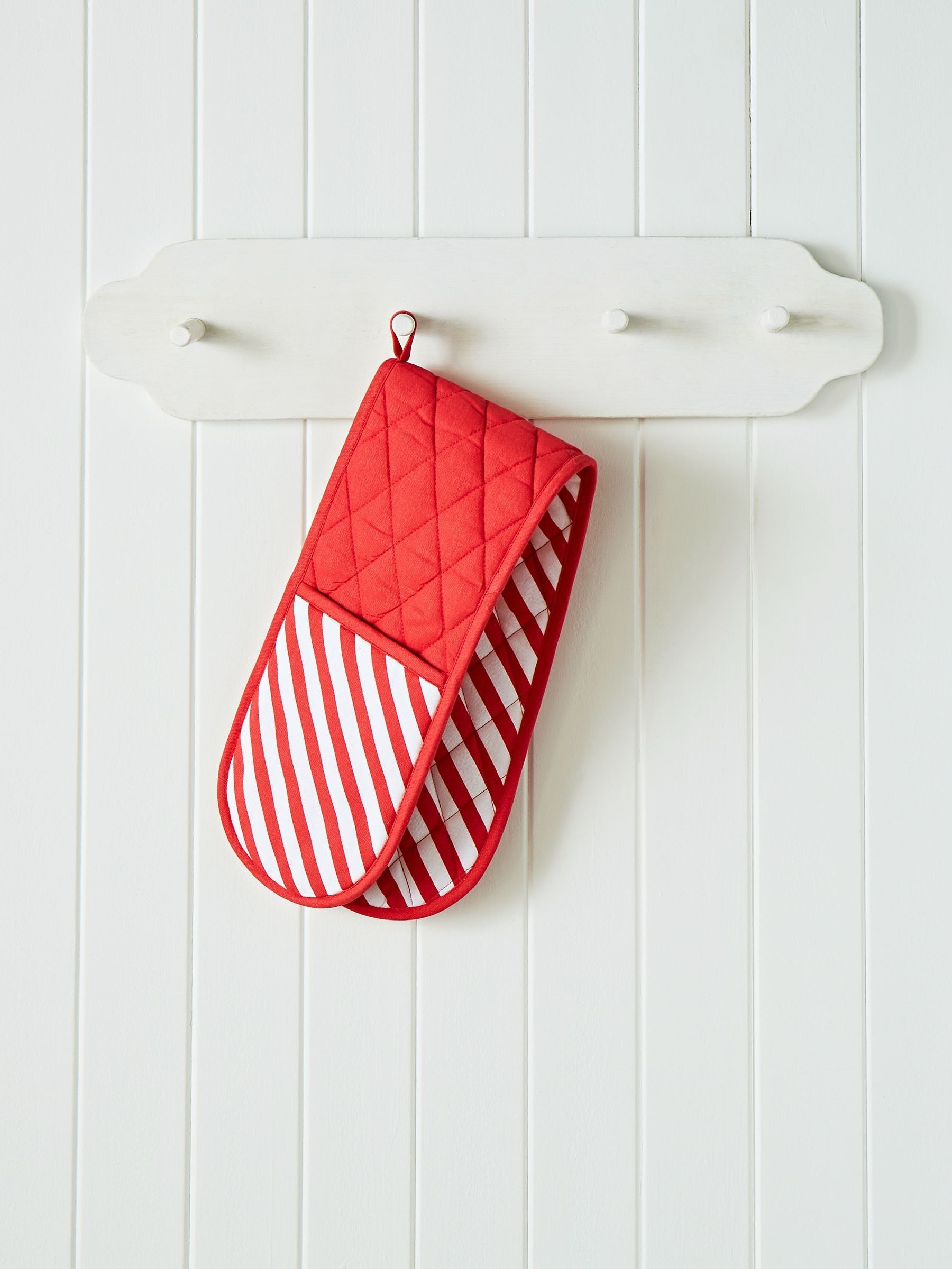 Catherine Lansfield Christmas Candy Cane Cotton Kitchen Double Oven Glove White Red - Image 4