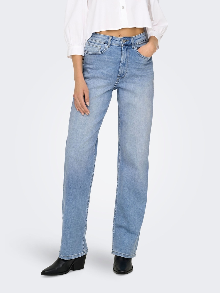 ONLY Blue Maddie Extra High Waisted Wide Leg Jeans with Comfort Stretch - Image 6 of 10
