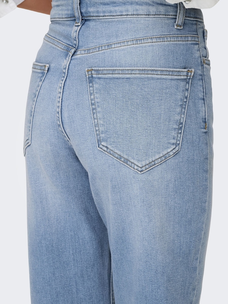 ONLY Blue Maddie Extra High Waisted Wide Leg Jeans with Comfort Stretch - Image 8 of 10