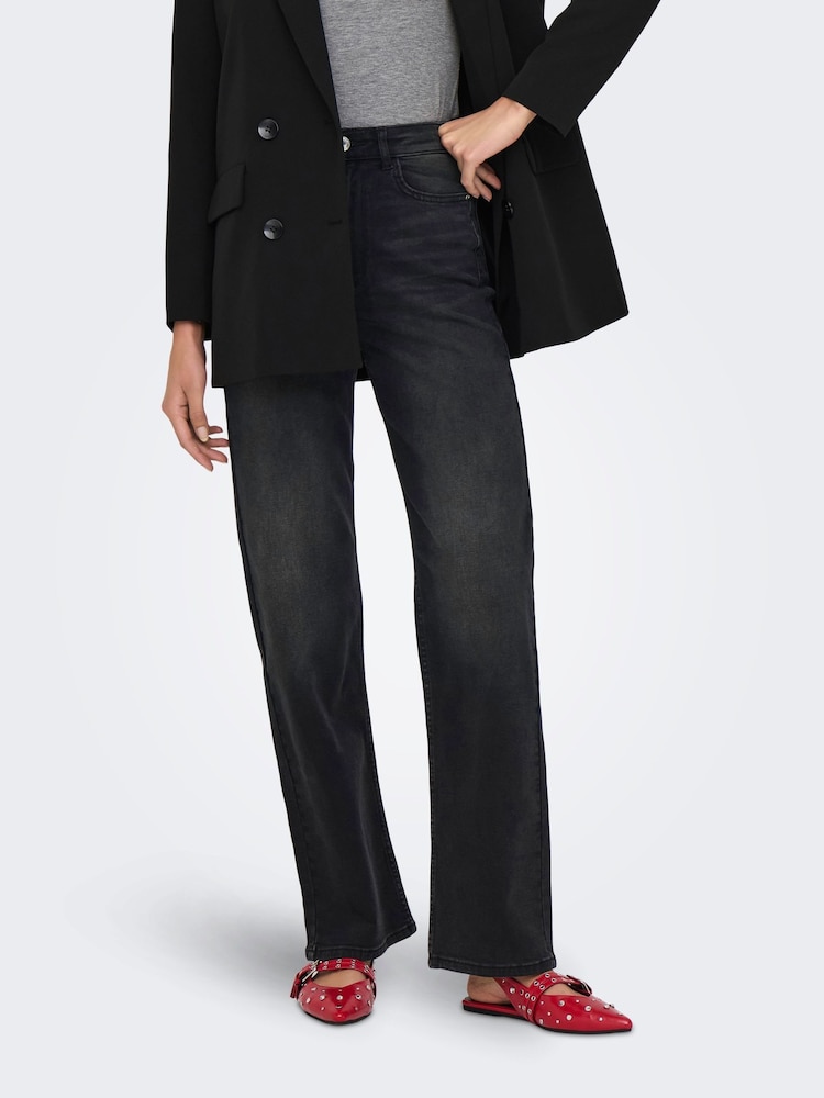 ONLY Black Maddie Extra High Waisted Wide Leg Jeans with Comfort Stretch - Image 1 of 5