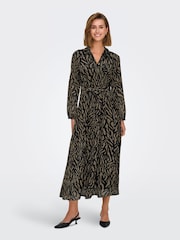 ONLY Black Long Sleeve Animal Print Belted Midaxi Shirt Dress - Image 1 of 4