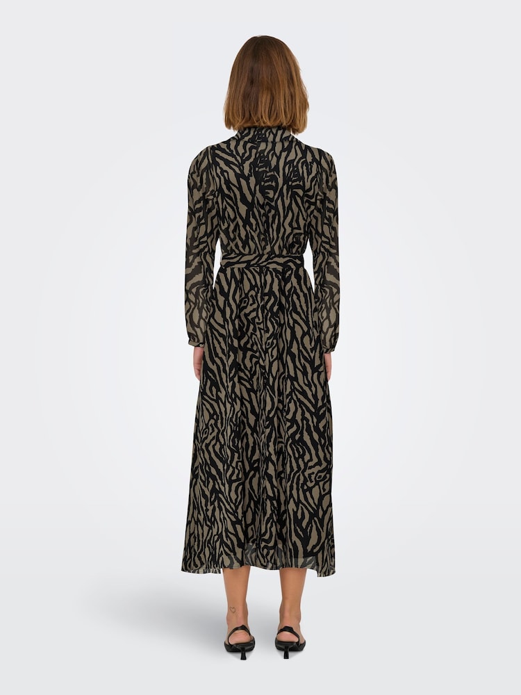 ONLY Black Long Sleeve Animal Print Belted Midaxi Shirt Dress - Image 2 of 4