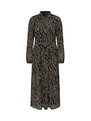 ONLY Black Long Sleeve Animal Print Belted Midaxi Shirt Dress - Image 3 of 4