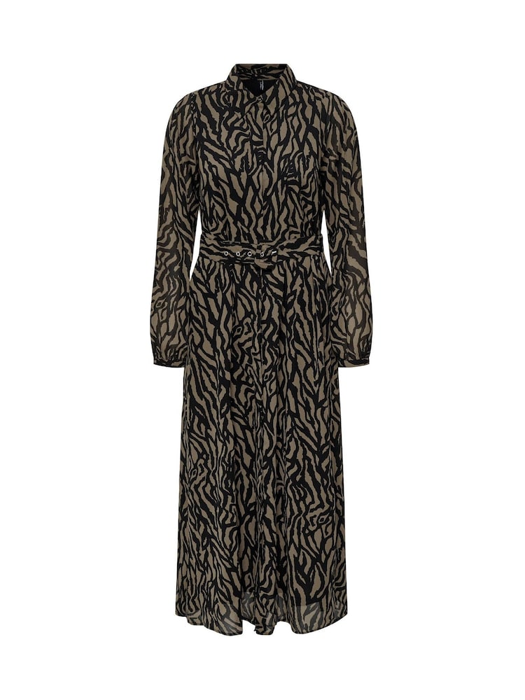 ONLY Black Long Sleeve Animal Print Belted Midaxi Shirt Dress - Image 3 of 4