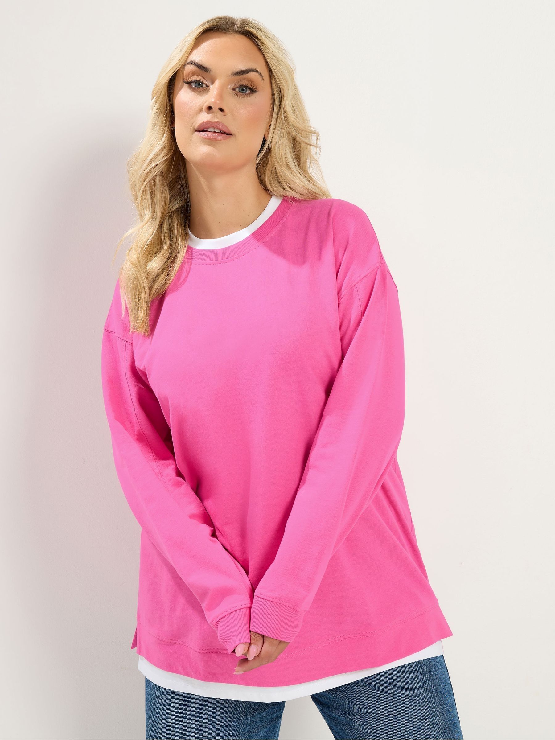 Yours Women's Bright Pink 2-In-1 Crew Neck Sweatshirt In Size 30-32 - Image 6