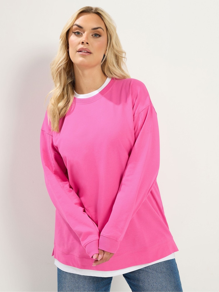 Yours Curve Pink Crew Neck Jumper - Image 1 of 6