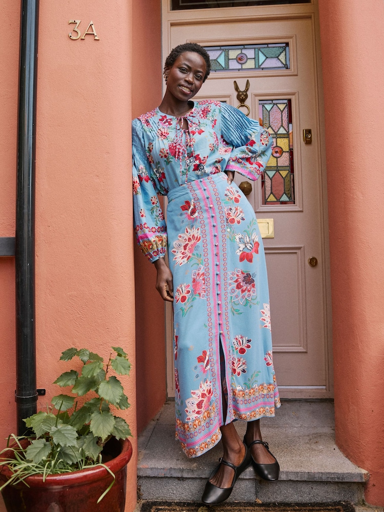 FatFace Bright Blue Arabella Midi Skirt - Image 1 of 6