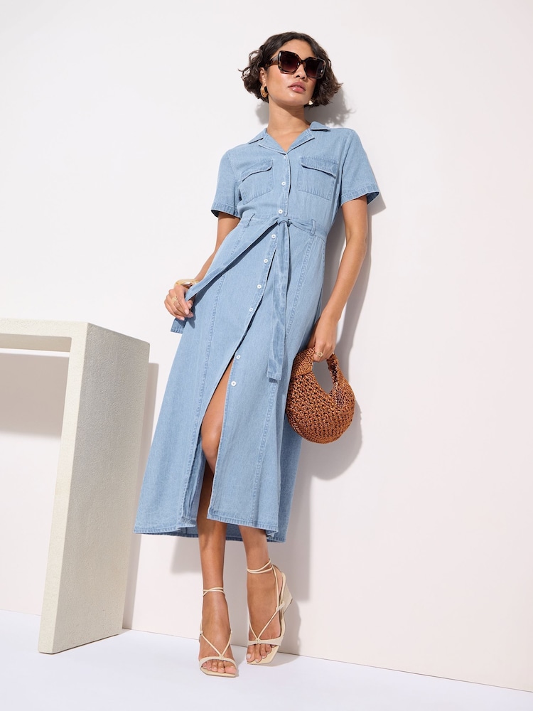 Friends Like These Blue Petite Chambray Midi Dress - Image 1 of 4