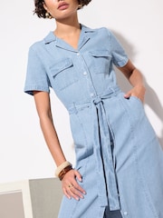 Friends Like These Blue Petite Chambray Midi Dress - Image 2 of 4