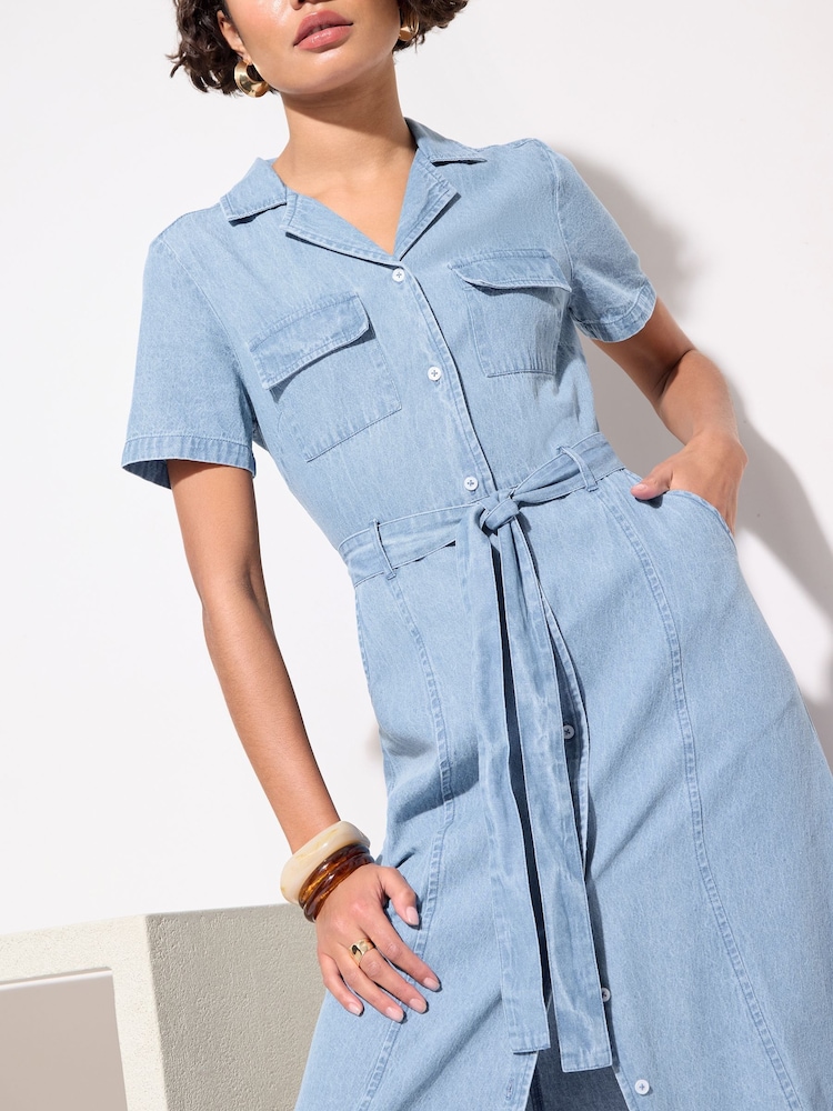 Friends Like These Blue Petite Chambray Midi Dress - Image 2 of 4