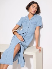 Friends Like These Blue Petite Chambray Midi Dress - Image 3 of 4