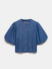 Mint Velvet Blue Puff Sleeve Denim Top - Image 3 of 4