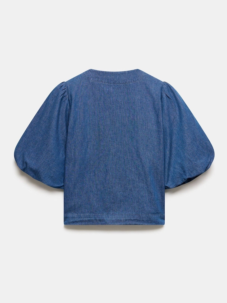 Mint Velvet Blue Puff Sleeve Denim Top - Image 4 of 4 Mint Velvet Blue Puff Sleeve Denim Top - Image 4 of 4