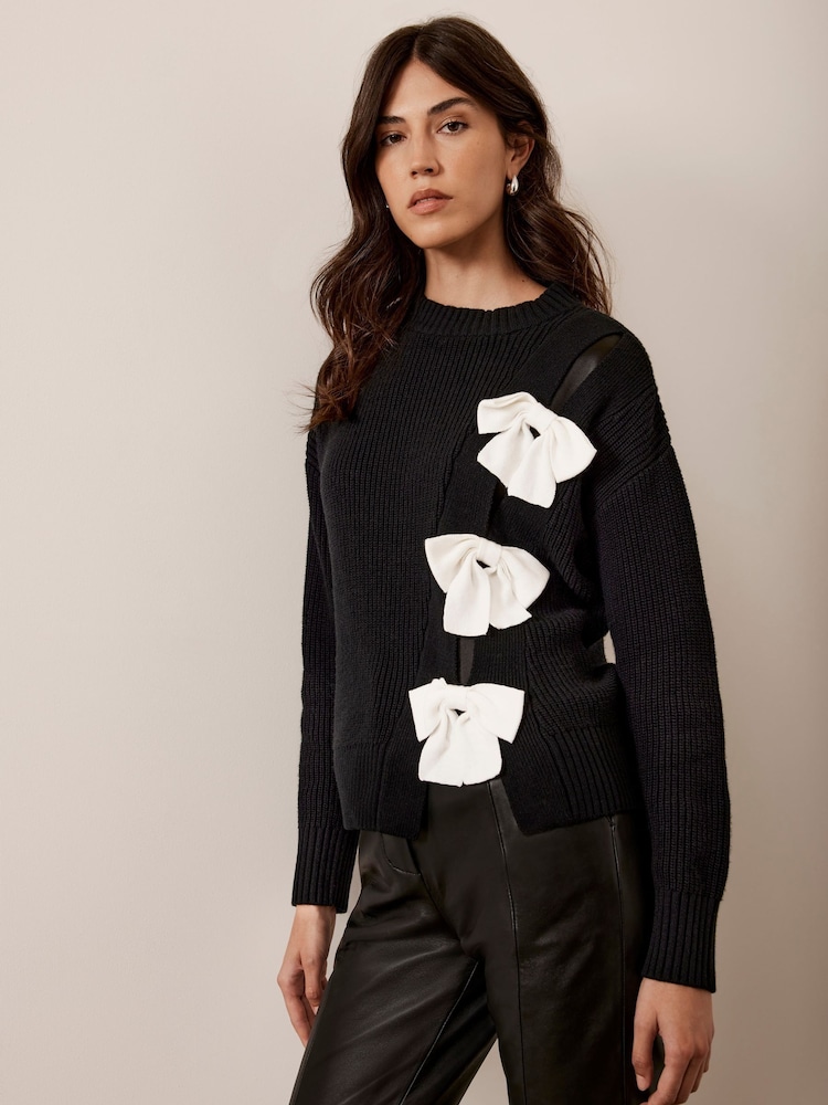 Mint Velvet Black Bow Detail Jumper - Image 2 of 4 Mint Velvet Black Bow Detail Jumper - Image 2 of 4