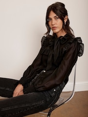 Mint Velvet Black Pussy Bow Knit Top - Image 1 of 4