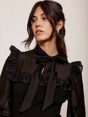 Mint Velvet Black Pussy Bow Knit Top - Image 2 of 4