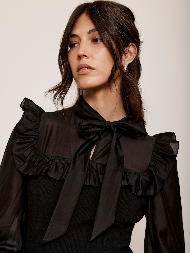 Mint Velvet Black Pussy Bow Knit Top - Image 2 of 4