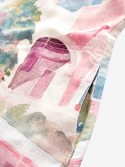 Cream Rosa og Blå Hus Print - Scoop Back Mini Shift Dress With Linen - Image 6 of 7