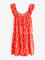 Red/Pink Wiggle Stripes V-Neck Ruffle Sleeve Mini Dress with Linen - Image 6 of 8