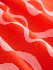 Red/Pink Wiggle Stripes V-Neck Ruffle Sleeve Mini Dress with Linen - Image 8 of 8