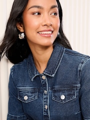Friends Like These Dark Blue Denim A-Line Mini Dress - Image 3 of 5