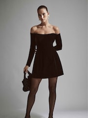 Bardot Black Nadene Velour Hourglass Dress - Image 1 of 6