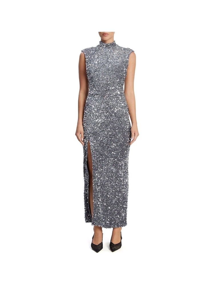 Bardot Silver Kelso Velvet Sequin Maxi Dress - Image 2 of 6