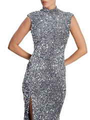 Bardot Silver Kelso Velvet Sequin Maxi Dress - Image 5 of 6