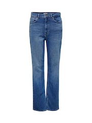 ONLY Blue Becca Extra High Waist Straight Leg Jeans With Comfort Stretch - Image 4 of 5
