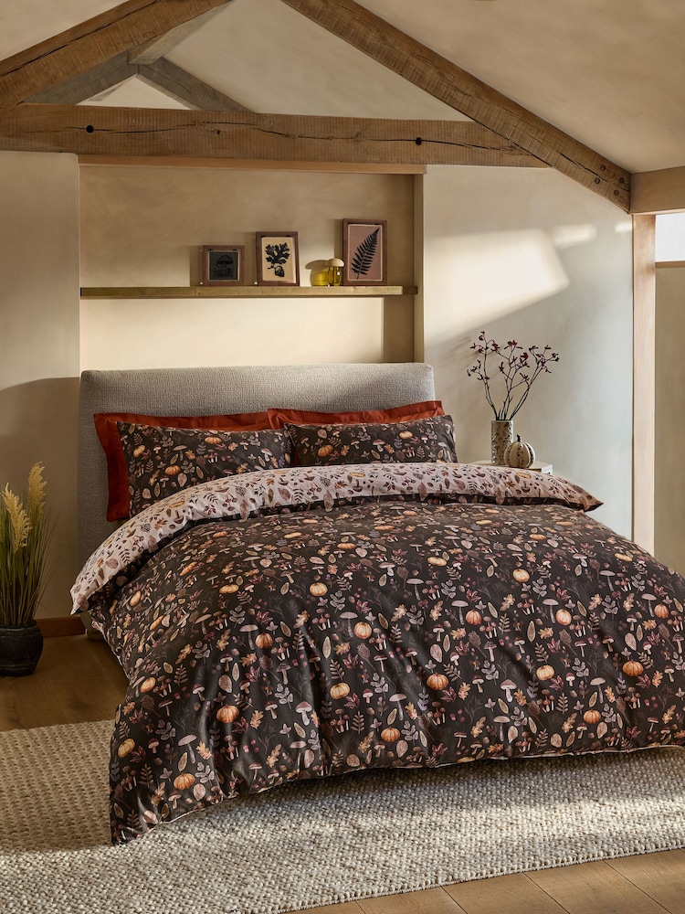 Natural Autumn Pumpkin Reversible Duvet Cover and Pillowcase Set - Image 1 of 9