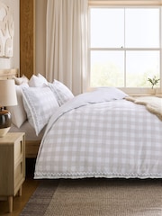 Natural Brushed 100% Cotton With Tassel Trim Duvet Cover and Pillowcase Set - Image 1 of 5