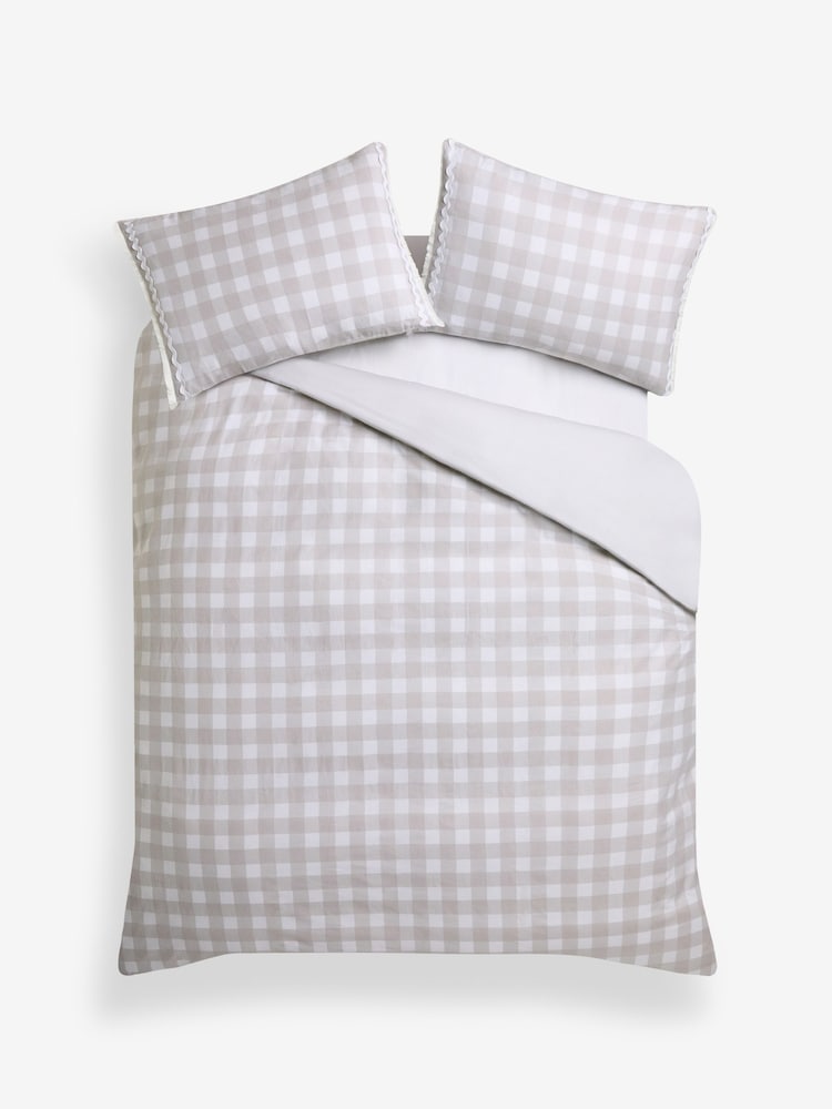 Natural Brushed 100% Cotton With Tassel Trim Duvet Cover and Pillowcase Set - Image 5 of 5