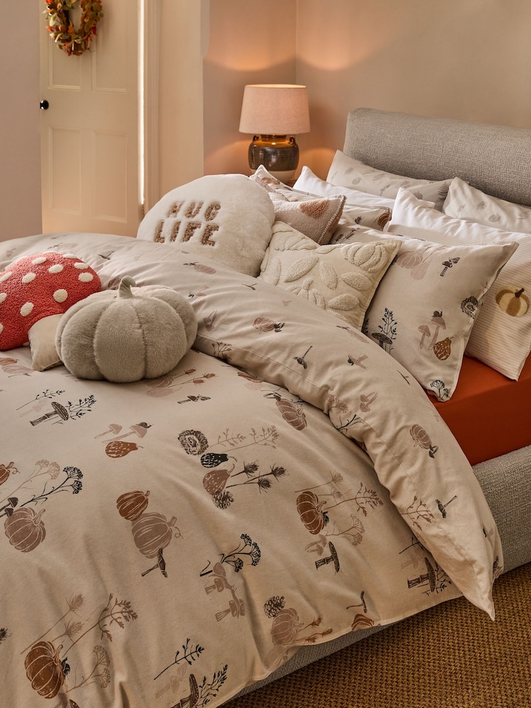 Natural Autumn Lino Brushed Duvet Cover and Pillowcase Set - Image 1 of 7
