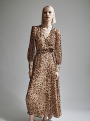 Bardot Brown Leopard Print Lucianna Maxi Wrap Dress - Image 1 of 5