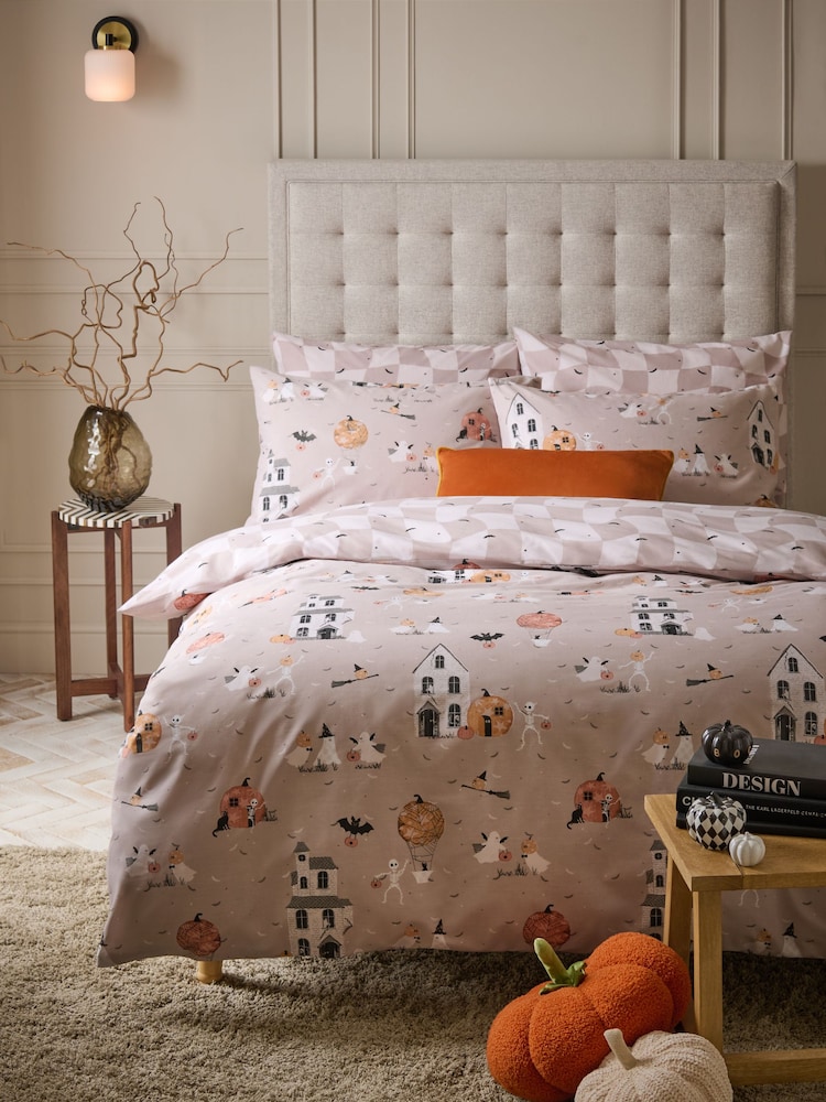 Natural Halloween Ghost Duvet Cover and Pillowcase Set - Image 1 of 6
