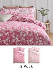2 Pack Red Berry/Natural Floral Reversible Duvet Cover and Pillowcase Set - Image 1 of 9
