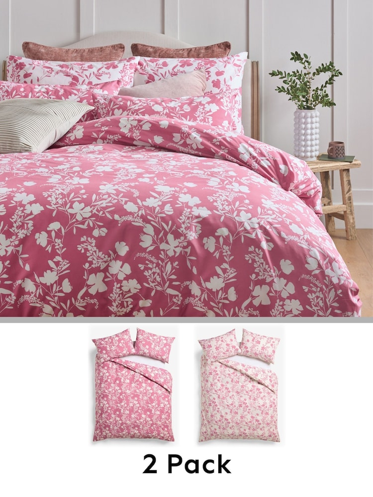 2 Pack Red Berry/Natural Floral Reversible Duvet Cover and Pillowcase Set - Image 1 of 9
