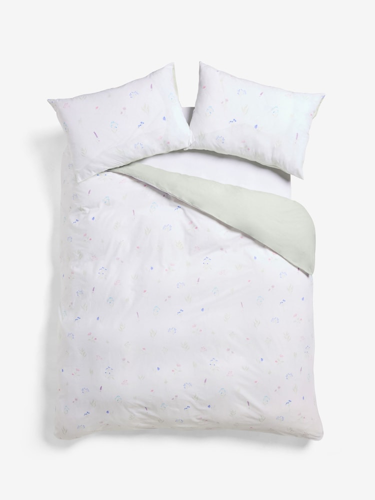 Green Sage Floral 100% Cotton Reversible Printed Duvet Cover and Pillowcase Set - Image 2 of 6