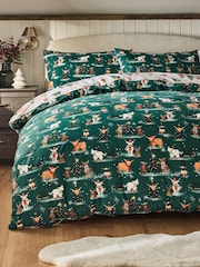 Natural/Green Hamish Christmas Reversible Duvet Cover and Pillowcase Set - Image 1 of 5