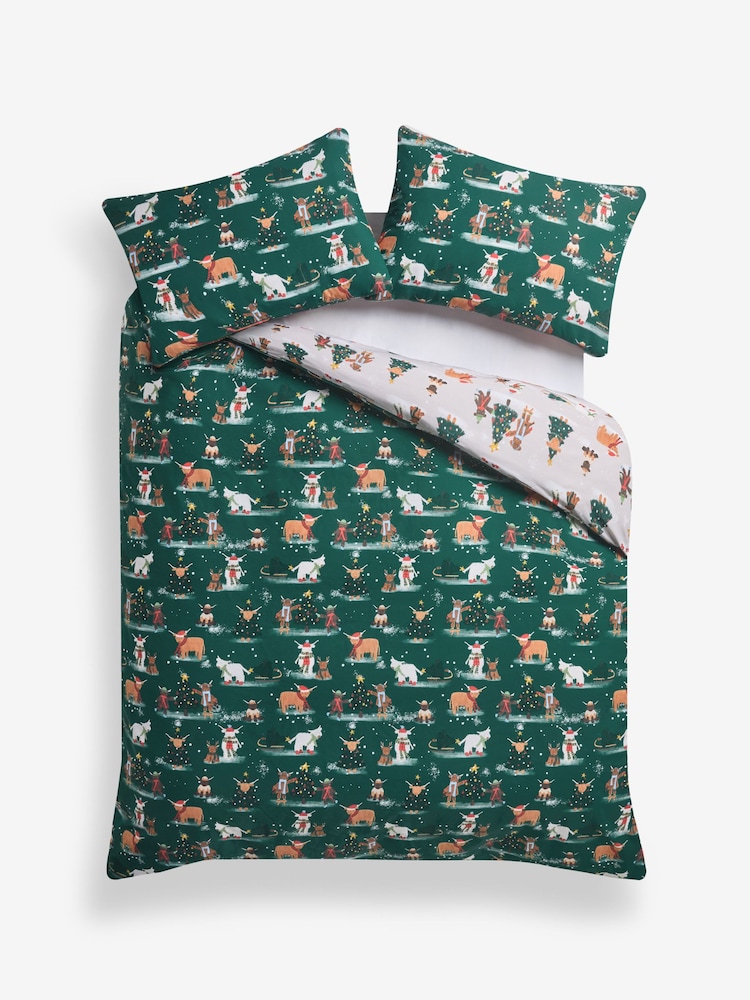 Natural/Green Hamish Christmas Reversible Duvet Cover and Pillowcase Set - Image 5 of 5