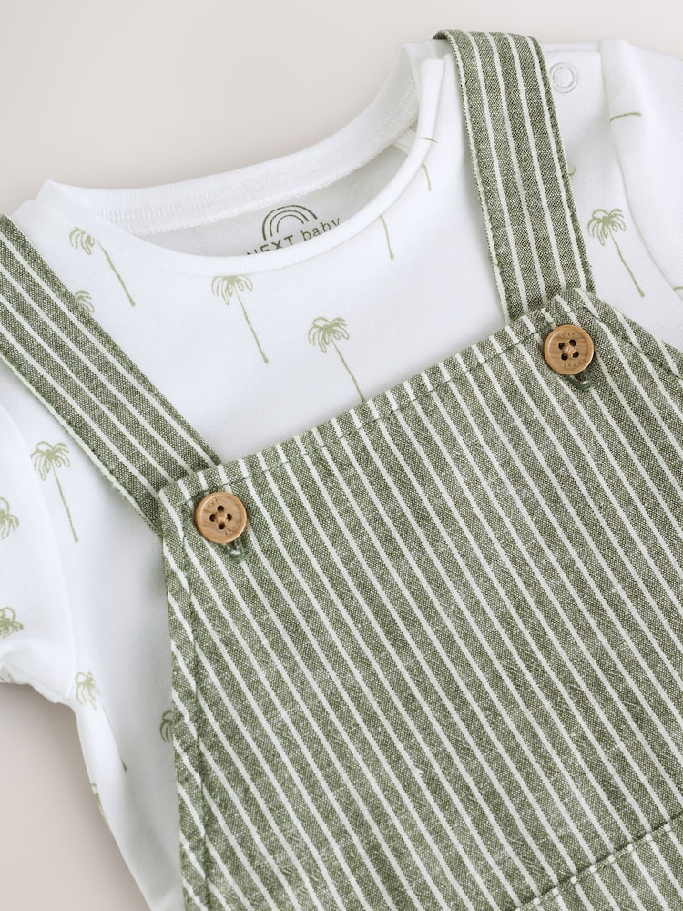 Green Stripe Baby Woven Dungaree and Bodysuit Set (0mths-2yrs) - Image 10 of 13
