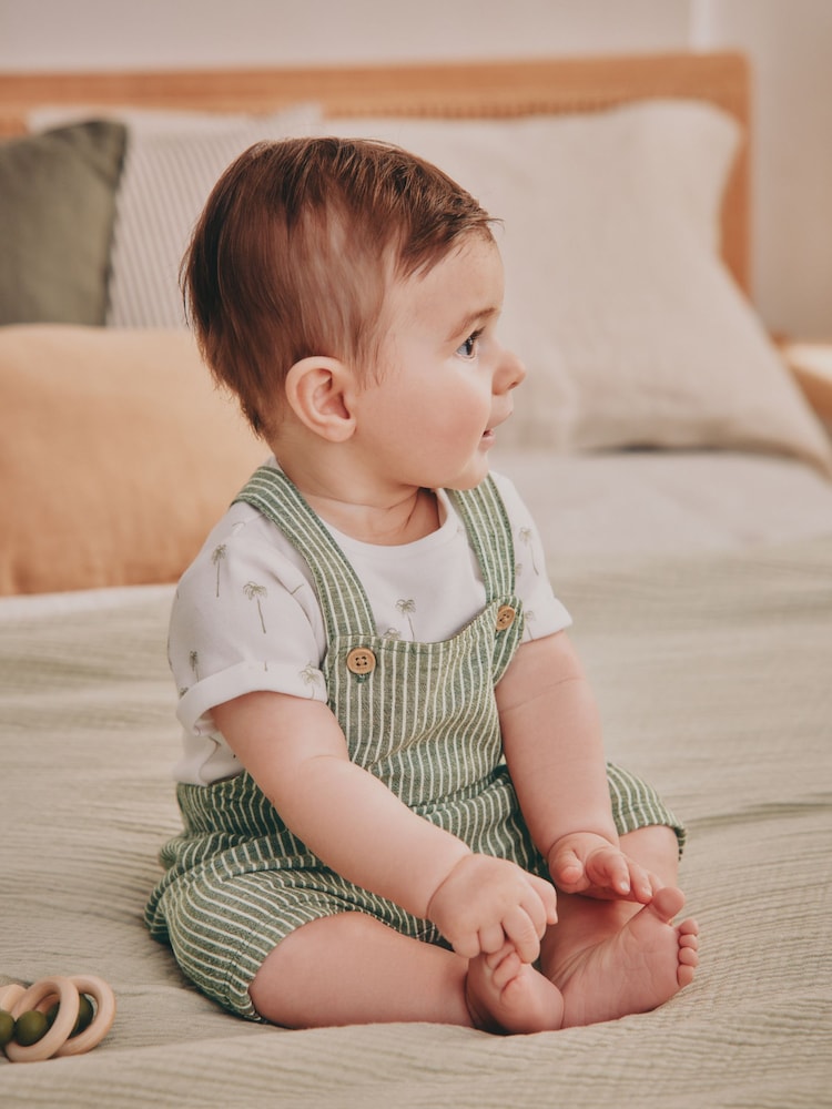 Green Stripe Baby Woven Dungaree and Bodysuit Set (0mths-2yrs) - Image 2 of 13