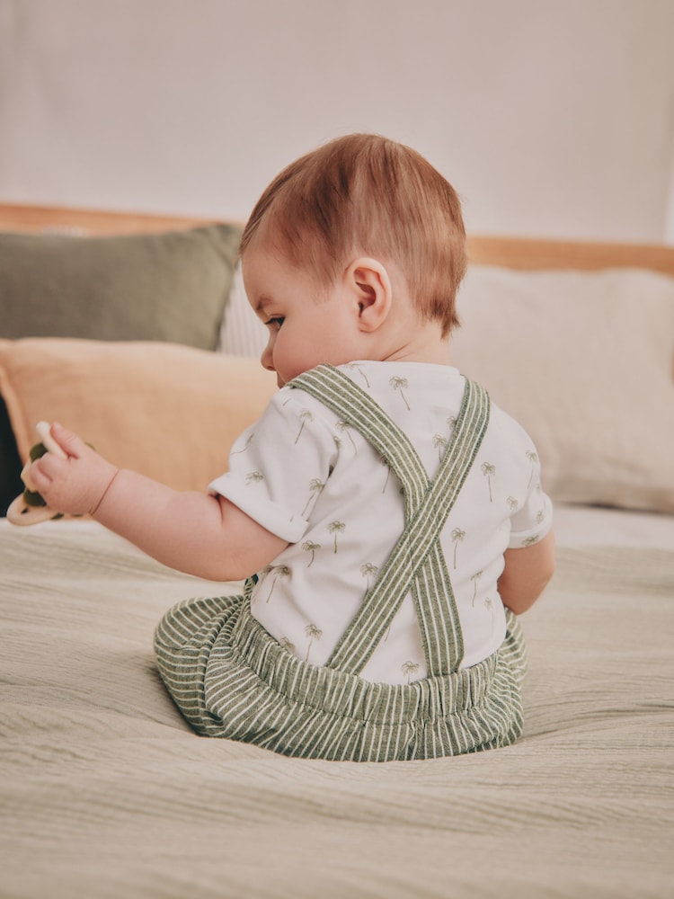 Green Stripe Baby Woven Dungaree and Bodysuit Set (0mths-2yrs) - Image 3 of 13