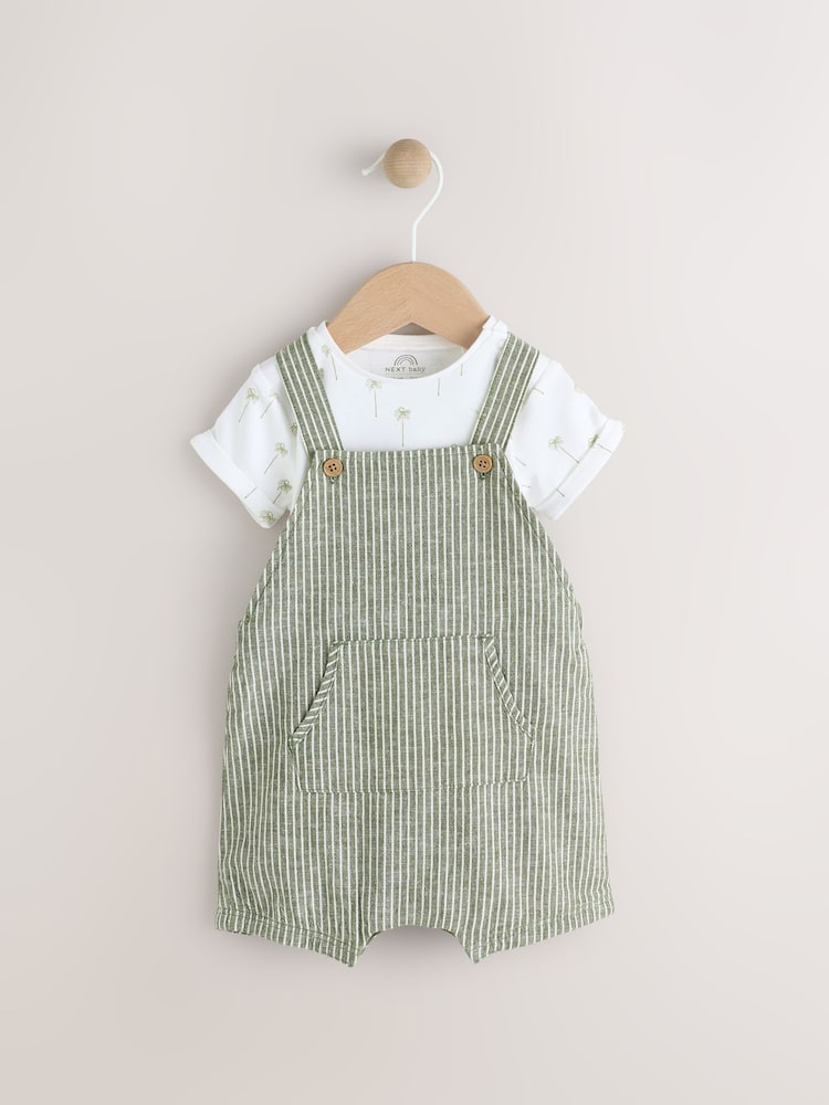 Green Stripe Baby Woven Dungaree and Bodysuit Set (0mths-2yrs) - Image 6 of 13