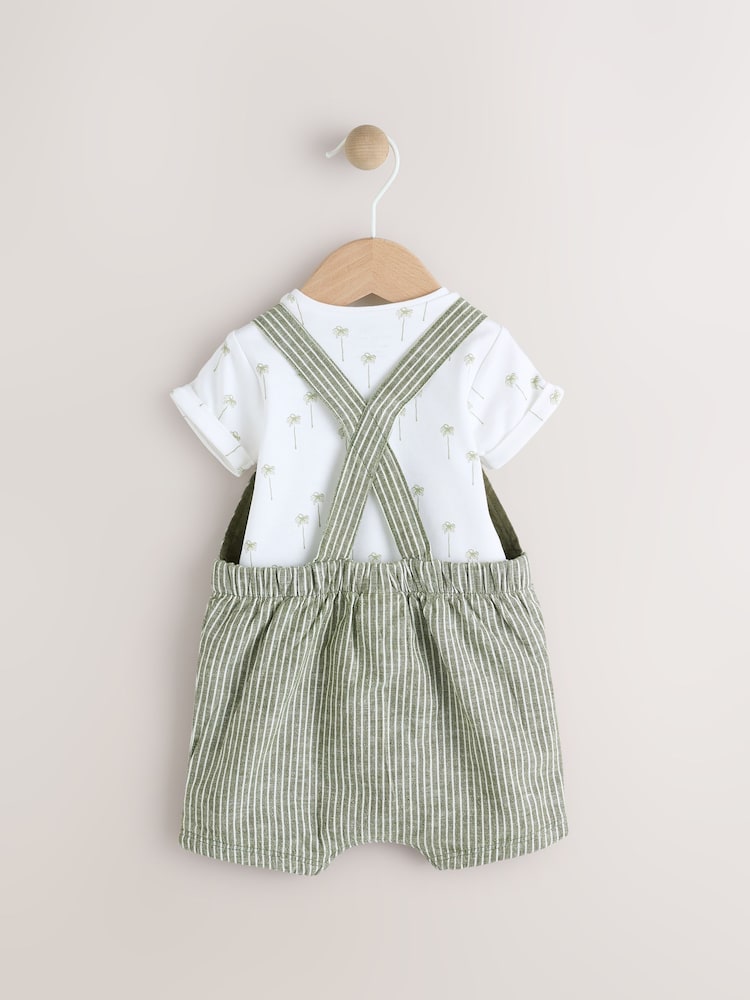 Green Stripe Baby Woven Dungaree and Bodysuit Set (0mths-2yrs) - Image 8 of 13