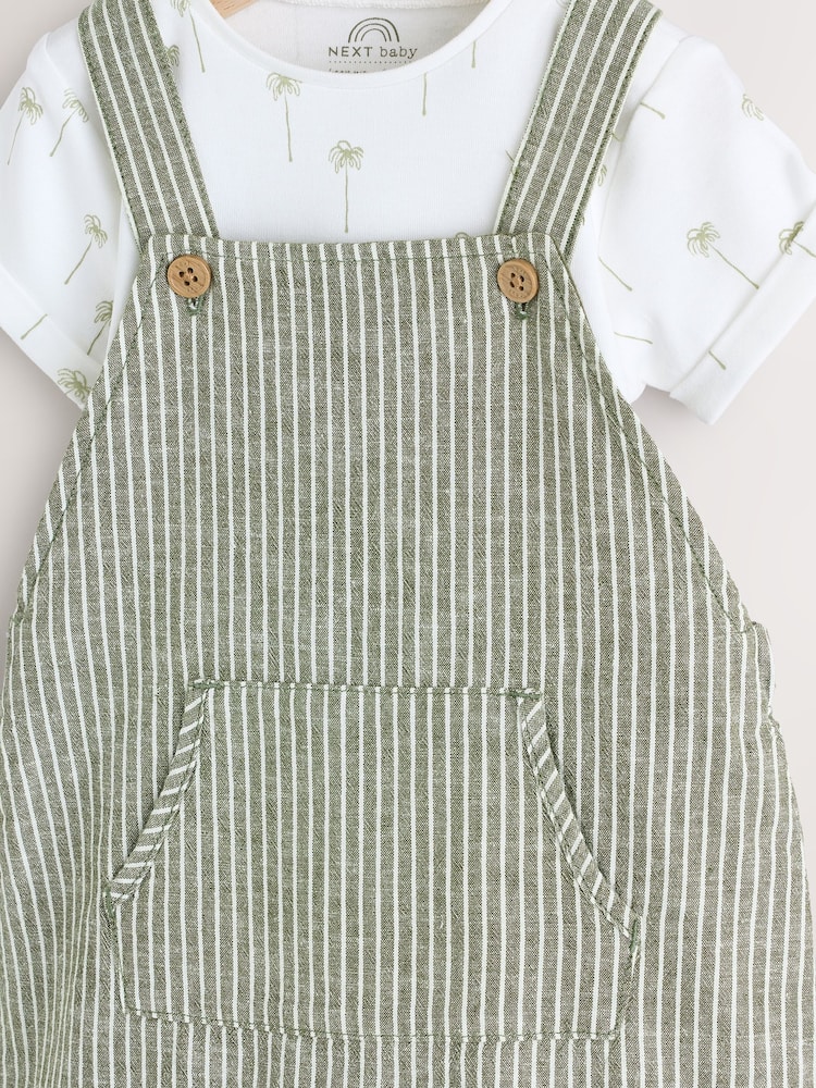 Green Stripe Baby Woven Dungaree and Bodysuit Set (0mths-2yrs) - Image 9 of 13