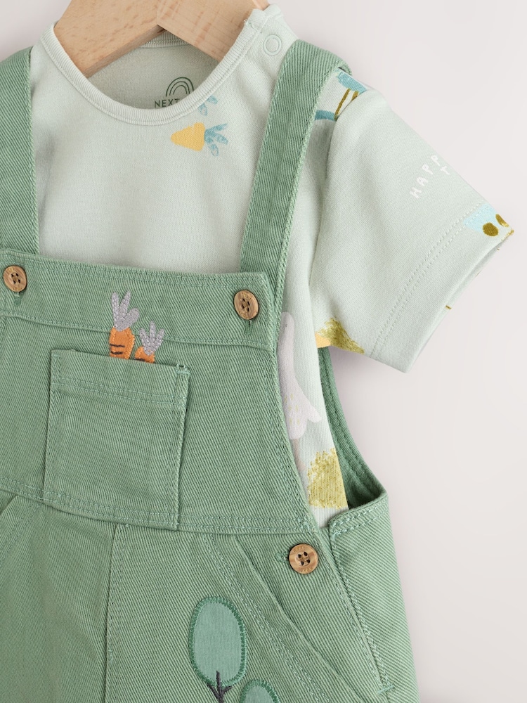 Groen met boerderijprint - Babyset van tuinbroek en rompertje (0 mnd-2 jr) - Image 4 of 9