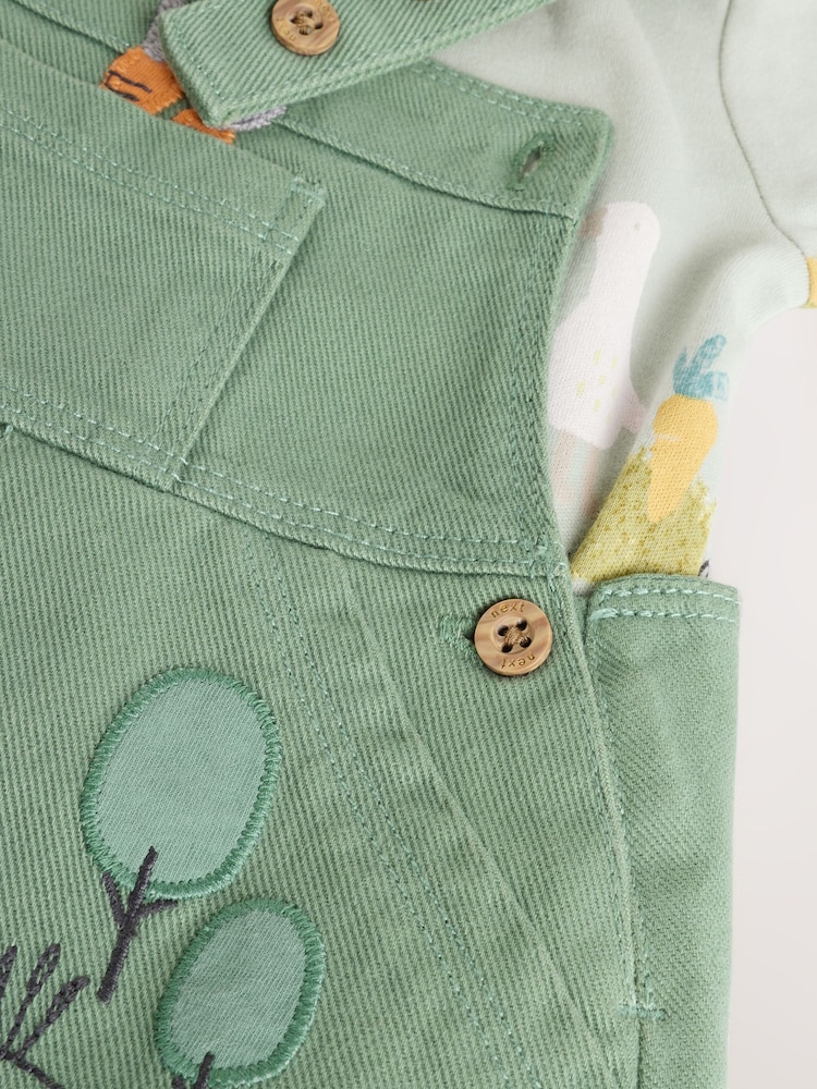 Groen met boerderijprint - Babyset van tuinbroek en rompertje (0 mnd-2 jr) - Image 7 of 9