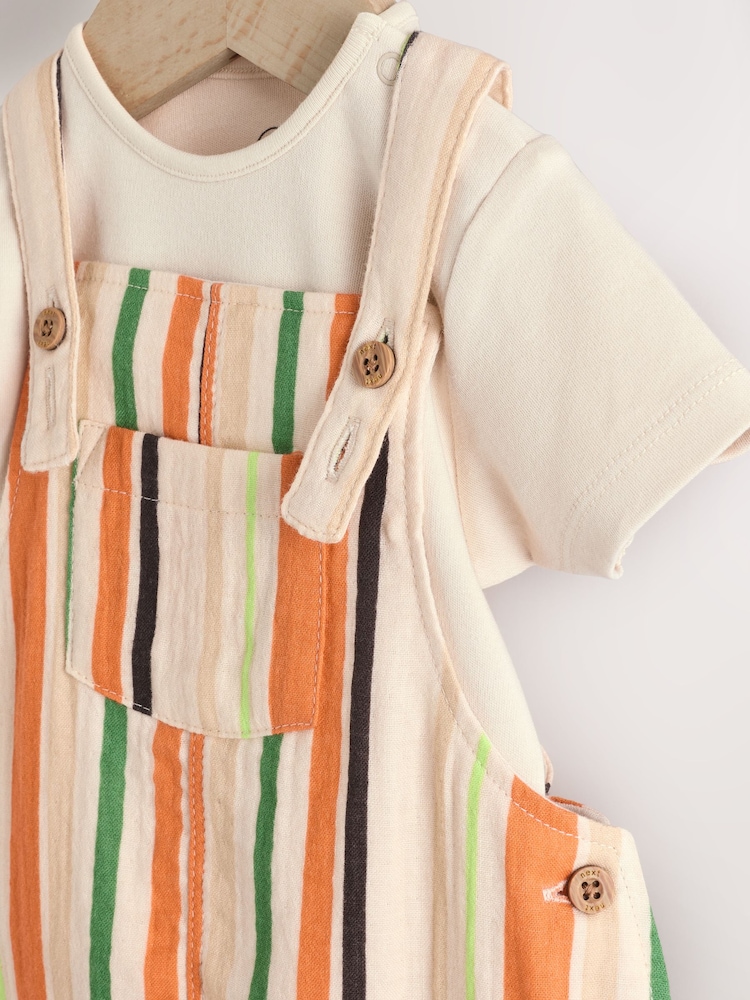 Rust Stripe Baby Woven Dungaree and Bodysuit Set (0mths-2yrs) - Image 4 of 9